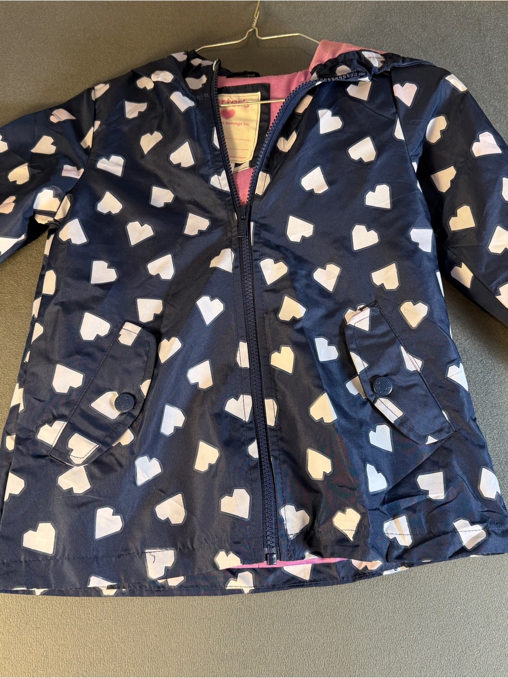 Carter's Navy Heart-Print Hooded Raincoat with Pink Lining
